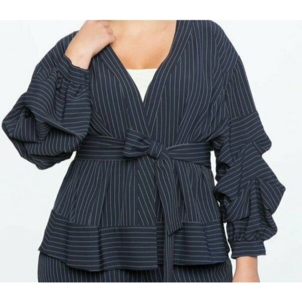 Women's Eloquii Pinstripe Jacket with Puff Sleeves  Jacket Size 24 Plus